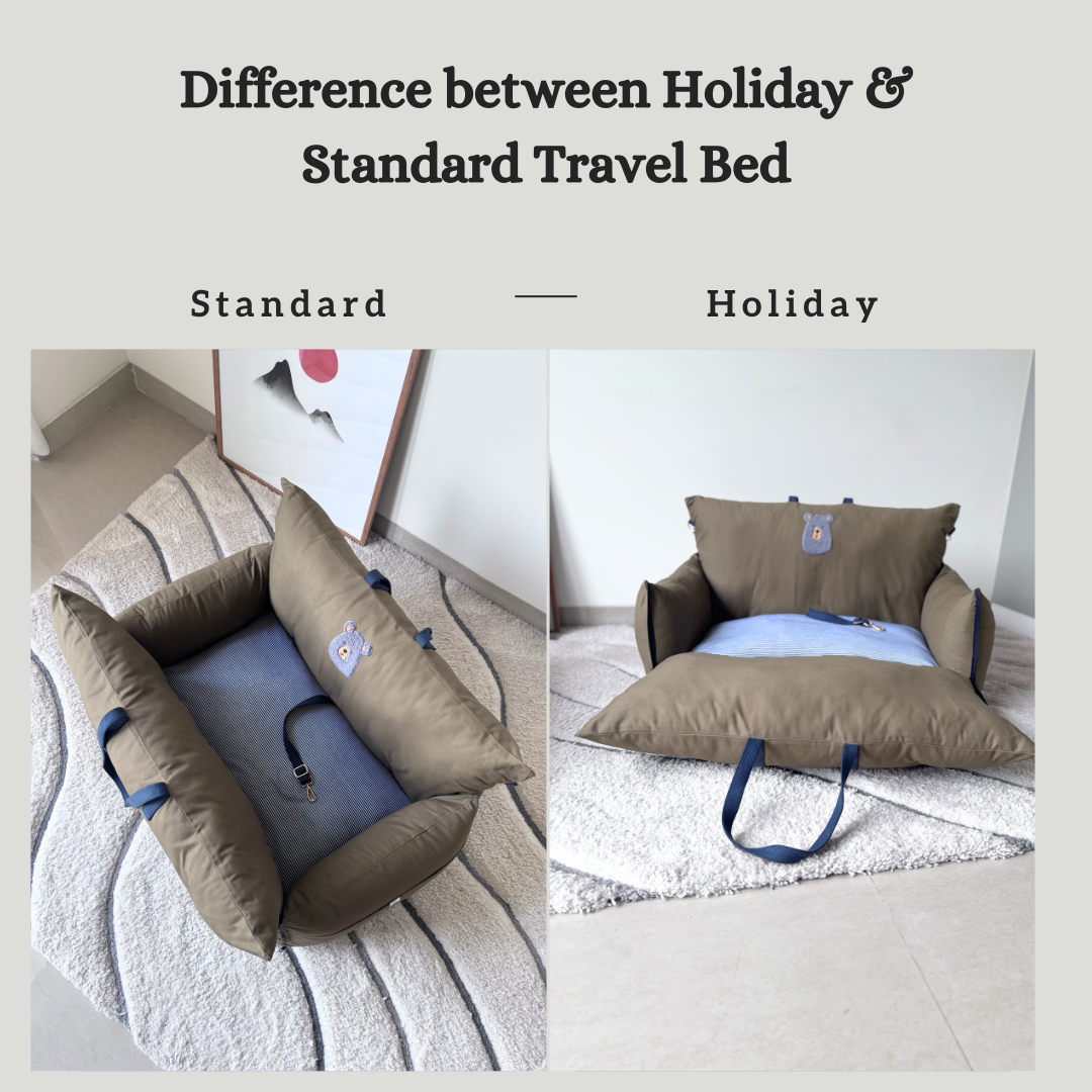 PoochMate Travel Bed for Small Dogs : Khaki & Blue Stripes
