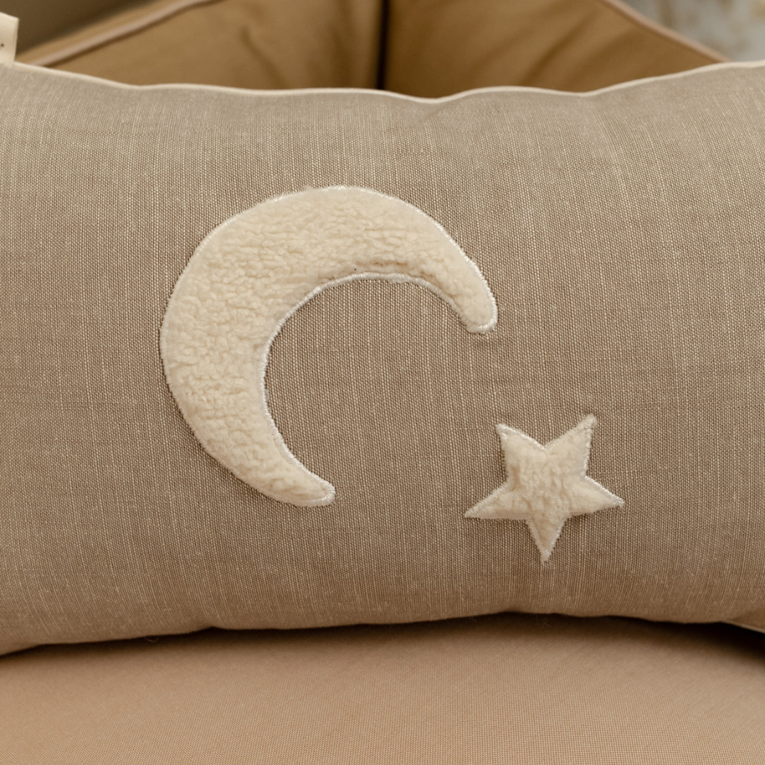 PoochMate OAK BOHO Beige Linen Flat Pillow : Moon Star