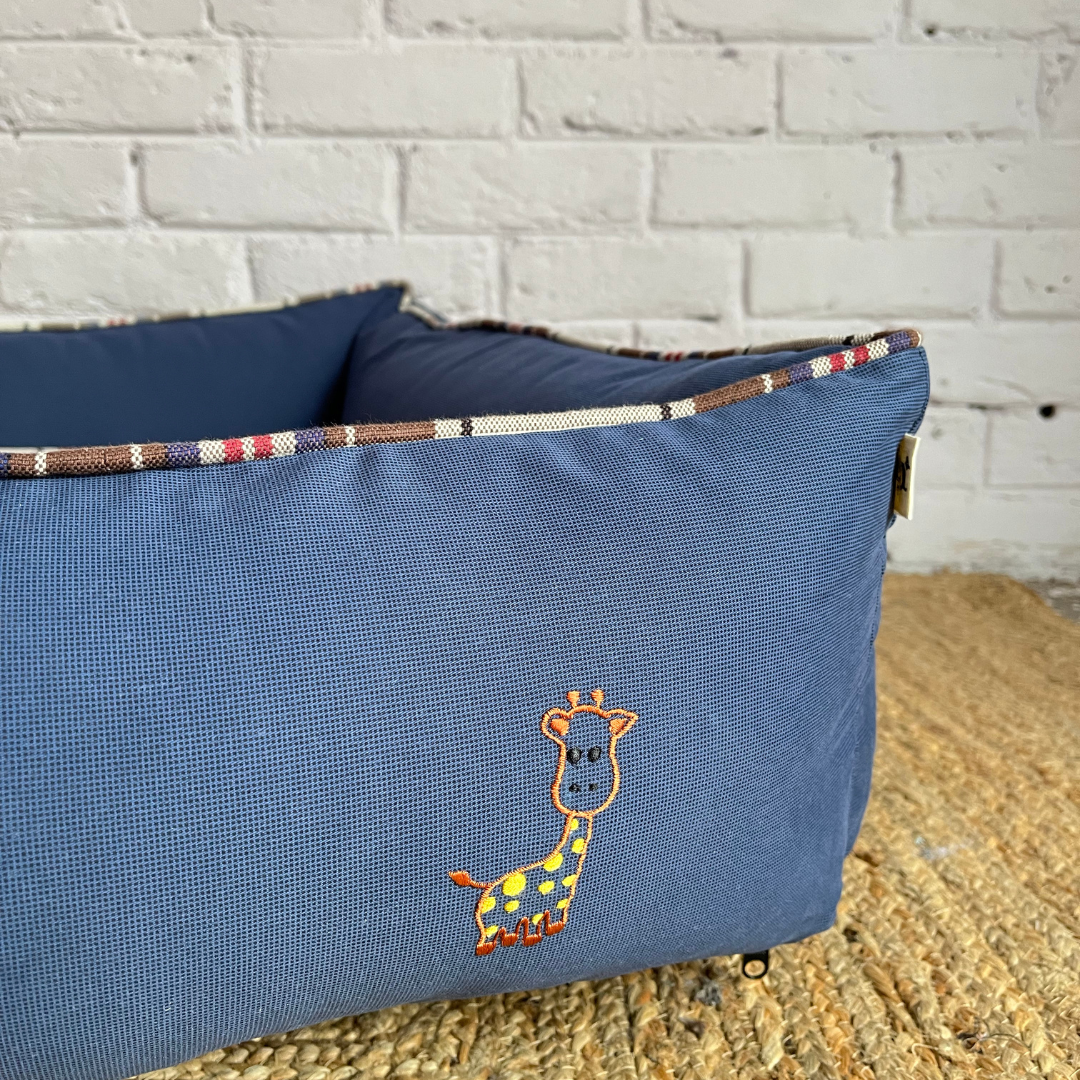 PoochMate OAK 3.0 : Little Dinos Blue & Beige Bolster Dog Bed : Small