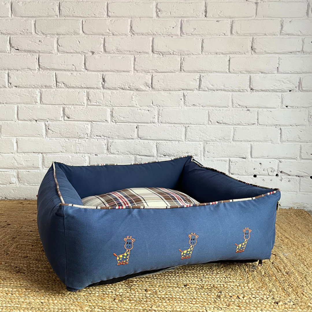 PoochMate OAK 3.0 : Little Dinos Blue & Beige Bolster Dog Bed : Small