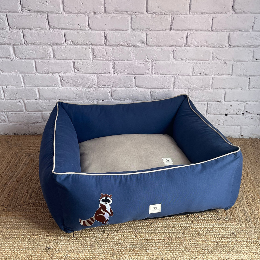 PoochMate OAK 3.0 : Standing Lemur Blue & Beige Bolster Dog Bed : Medium
