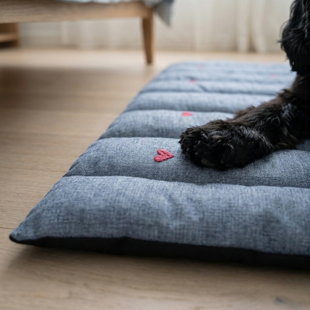 PoochMate Slate Blue Cotton Panel Quilted Dog Mat