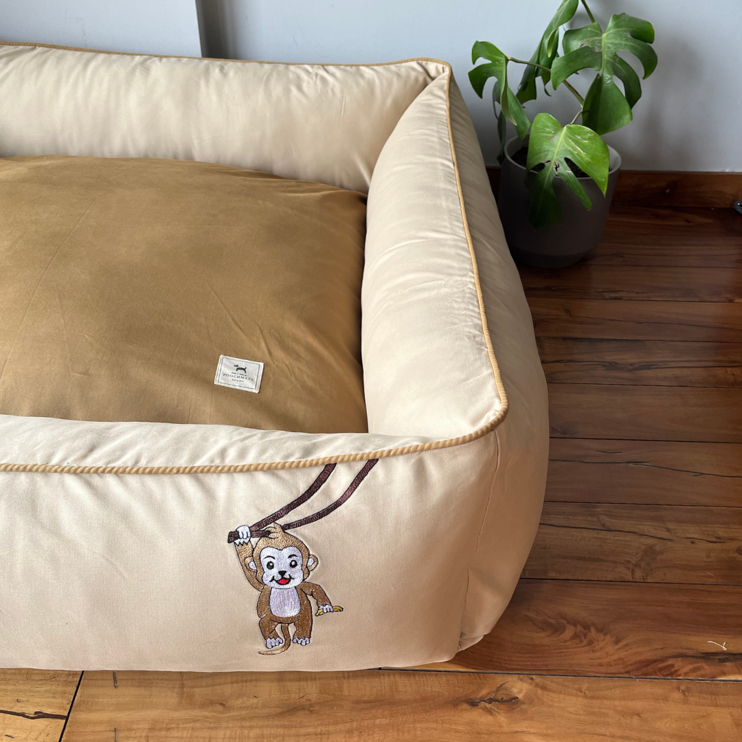 PoochMate OAK 3.0 : Hanging Monkeys Beige & Sand Bolster Dog Bed : Large