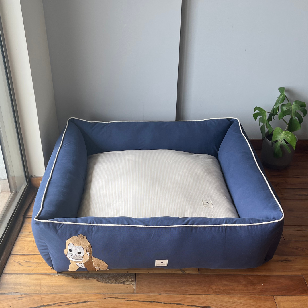 PoochMate OAK 3.0 : Blue & Ivory Dog Bed with Baby Gorilla : Large