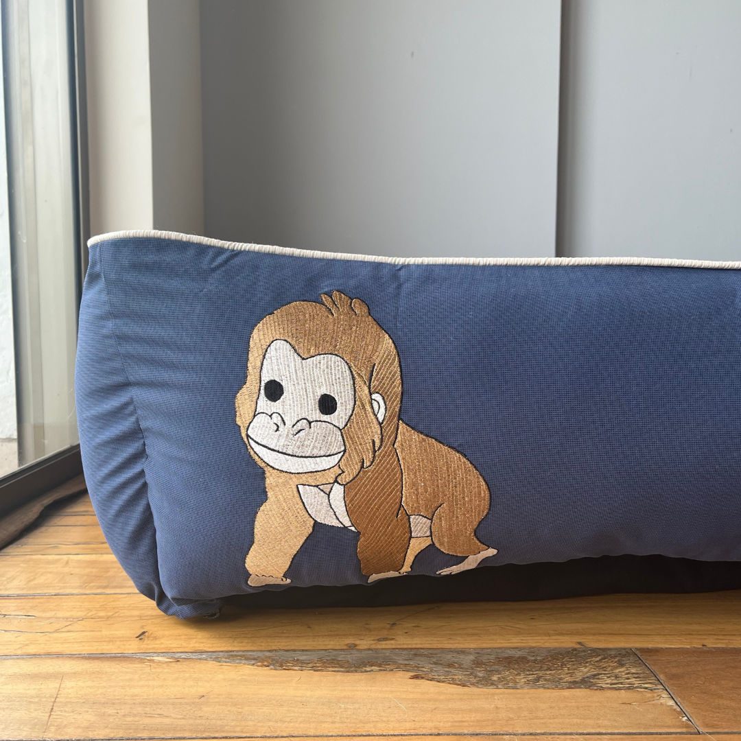 PoochMate OAK 3.0 : Blue & Ivory Dog Bed with Baby Gorilla : Large