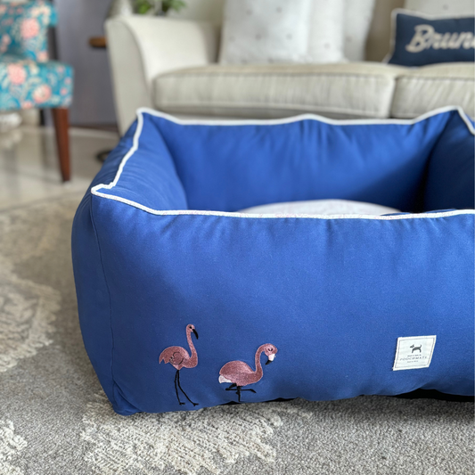 PoochMate Blue Cotton Flamingos Dog Bed