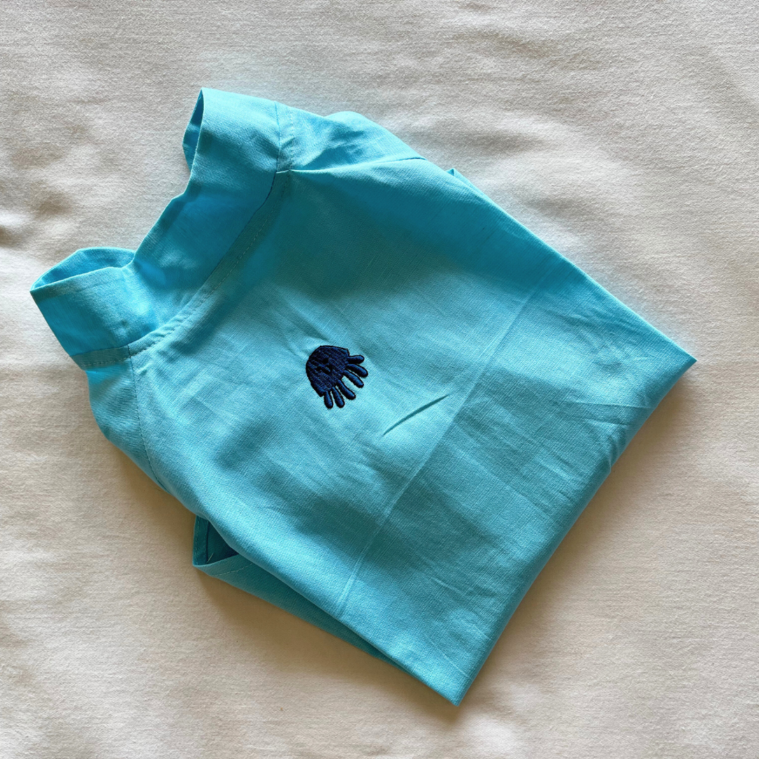 PoochMate OAK 3.0 : Blue Linen Dog Shirt with Octopus Size 16