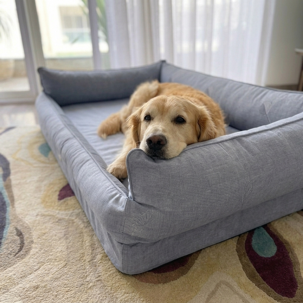 Orthopedic dog beds Dubai| Memory foam dog beds Dubai| Memory foam dog sofa bed Dubai| Memory foam dog bed with raised sides UAE | PoochMate UAE memory Foam Dog bed
