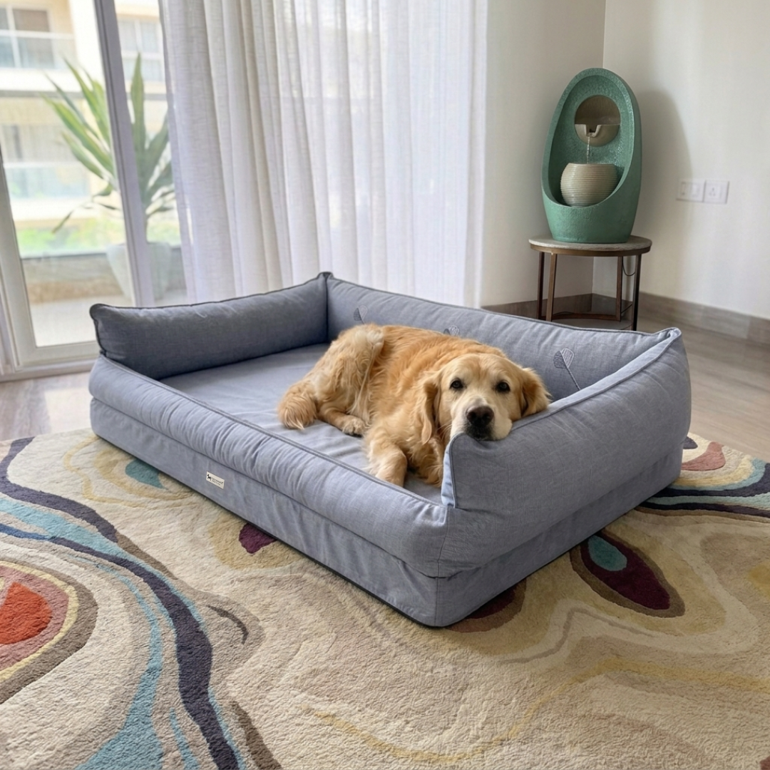 Orthopedic dog beds Dubai| Memory foam dog beds Dubai| Memory foam dog sofa bed Dubai| Memory foam dog bed with raised sides UAE | PoochMate UAE memory Foam Dog bed