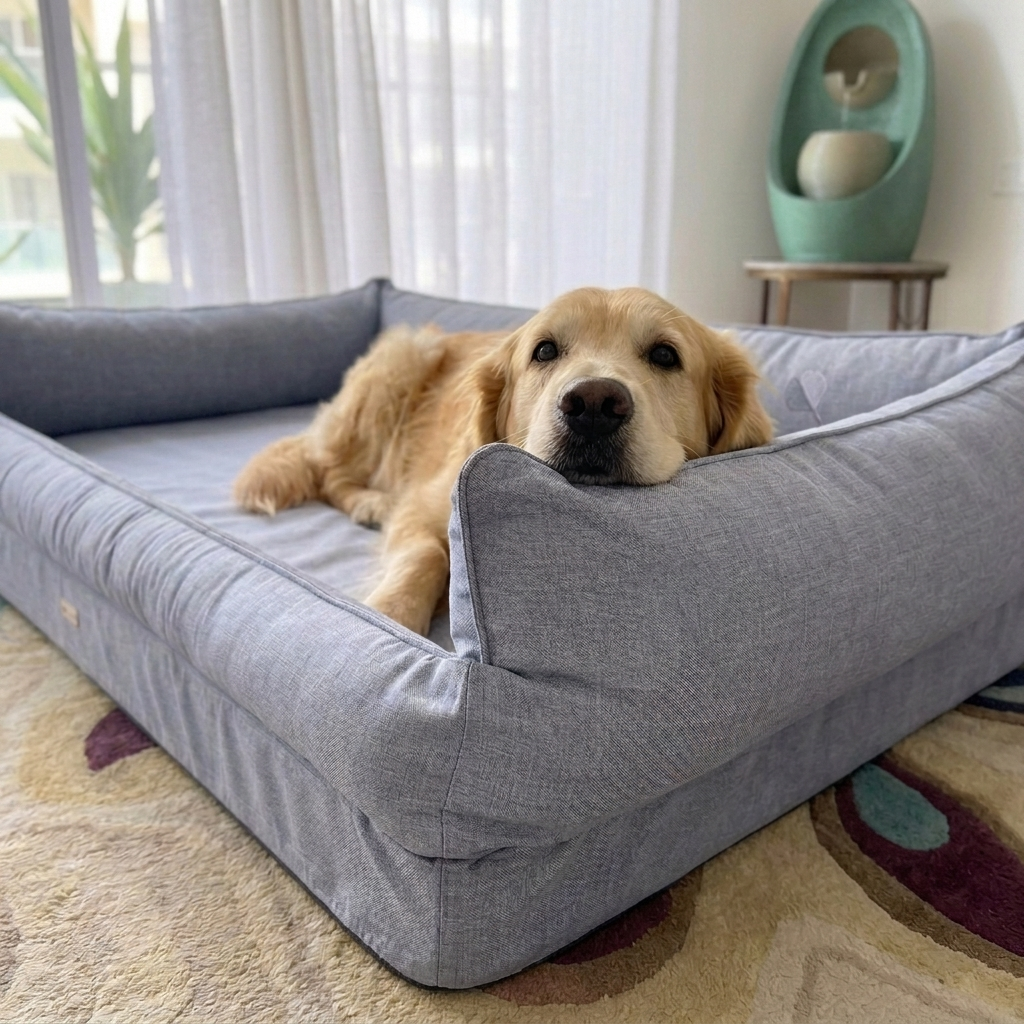Beds for senior dogs online Dubai| Memory foam dog beds Dubai| Orthopedic dog sofa bed Dubai| Memory foam dog bed with raised sides UAE | PoochMate UAE memory Foam Dog bed