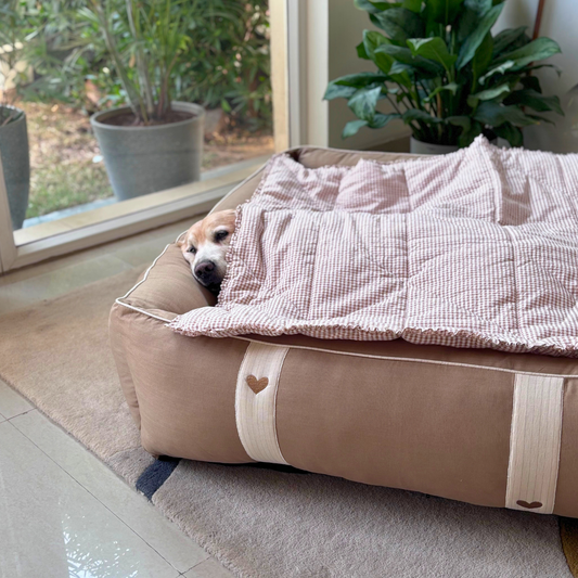 PoochMate French Beige Linen Dog Bedding Set
