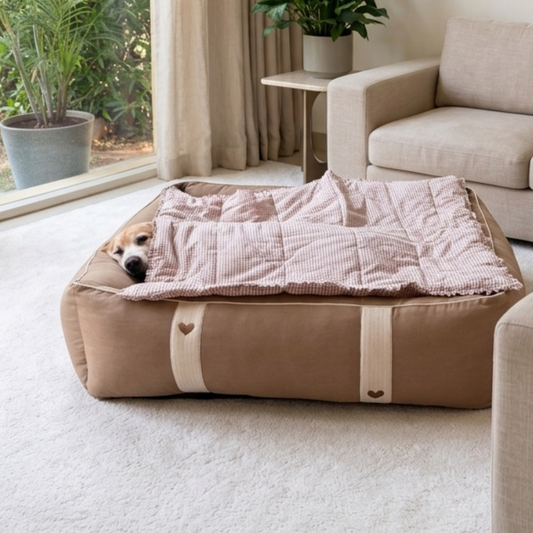 PoochMate French Beige Linen Dog Bedding Set