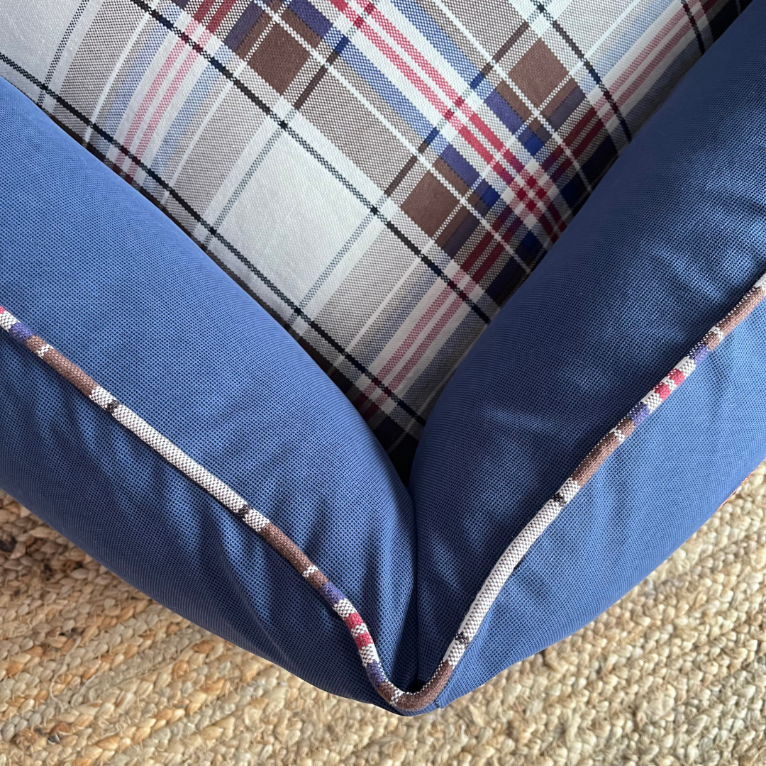 PoochMate OAK 3.0 :  Little Dinos Blue & Beige Bolster Dog Bed : Small