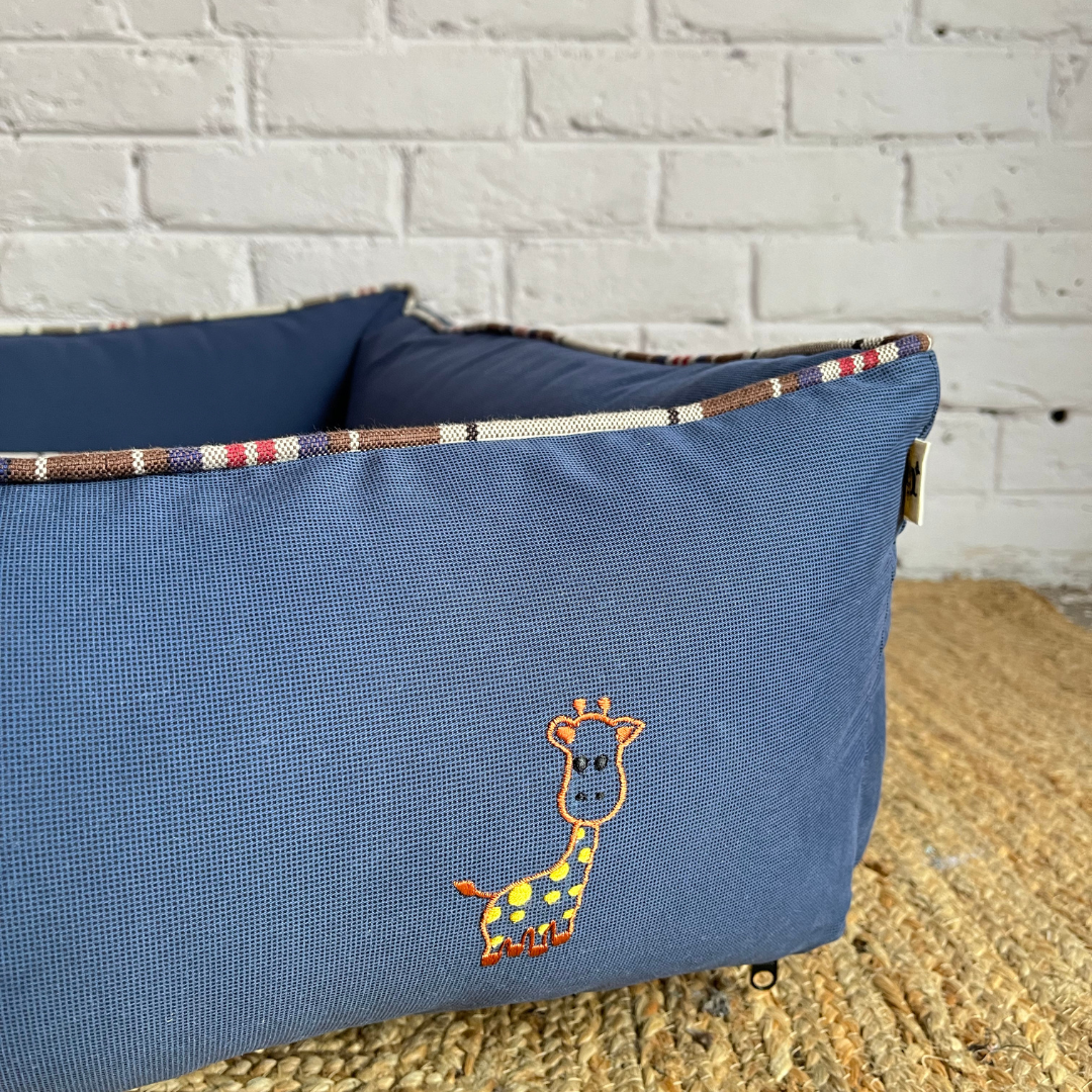 PoochMate OAK 3.0 :  Little Dinos Blue & Beige Bolster Dog Bed : Small