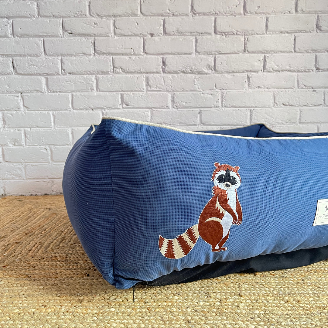 PoochMate OAK 3.0 :  Standing Lemur Blue & Beige Bolster Dog Bed : Medium