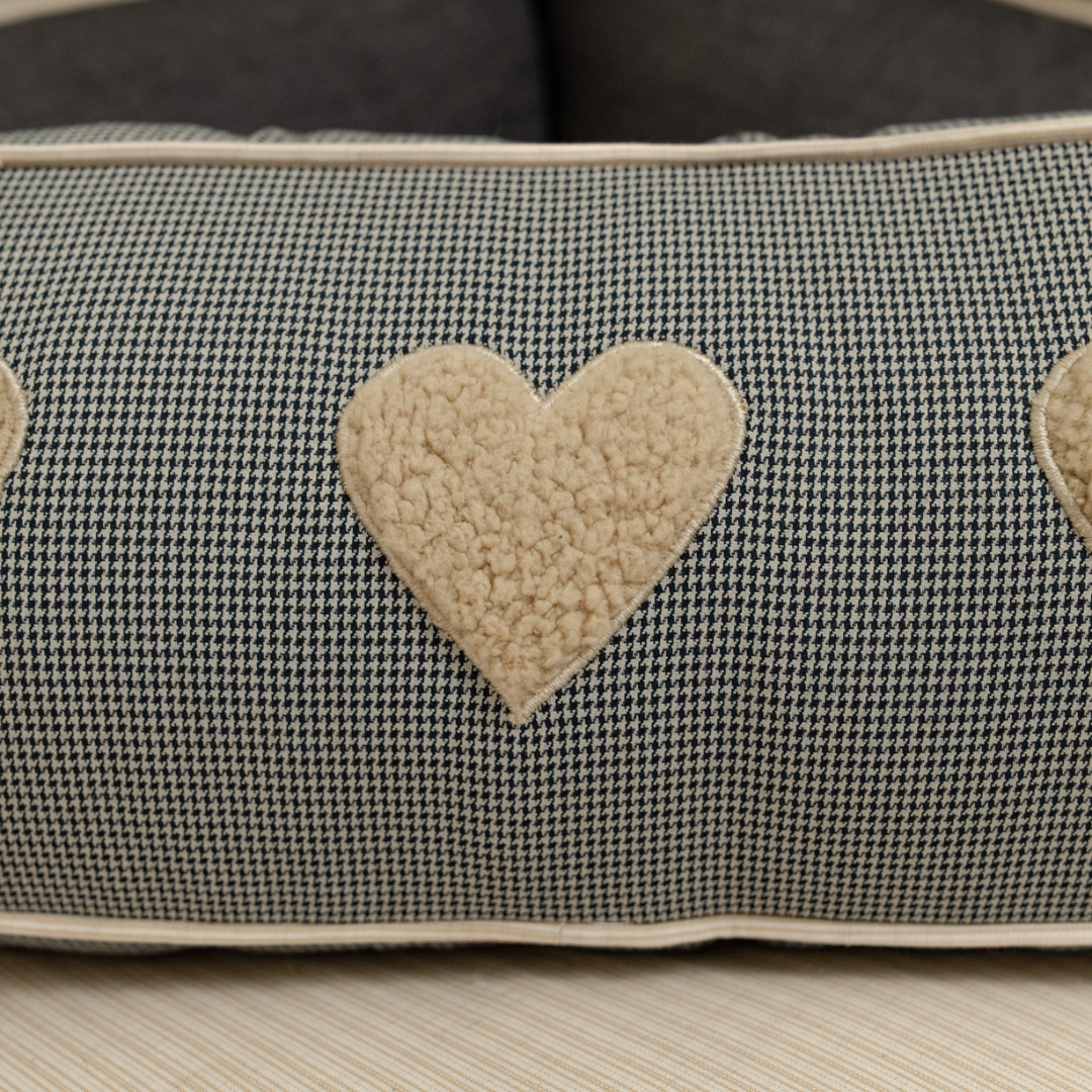 PoochMate OAK BOHO Herringbone Blue Bone Pillow: Hearts