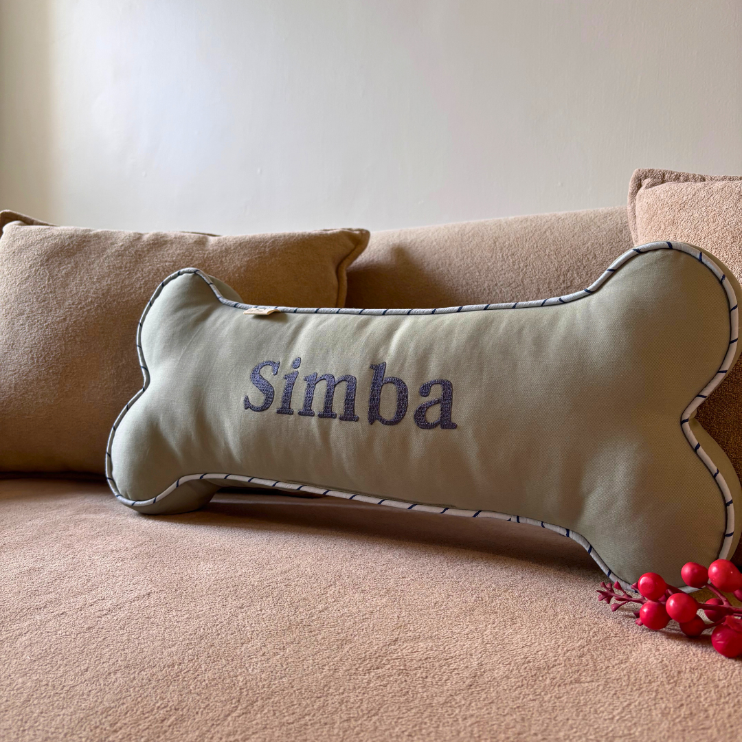 Dog name pillow bone shape online Dubai | Dog Name Pillows Dubai | Personalized dog gifts online Dubai | PoochMate UAE