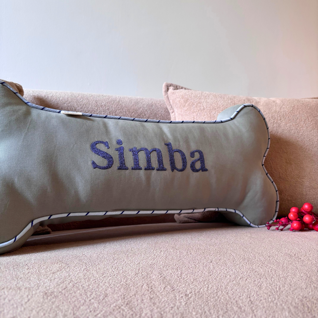 Dog name pillow bone shape online Dubai | Dog Name Pillows Dubai | Personalized dog gifts online Dubai | PoochMate UAE