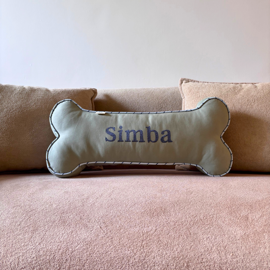 Dog name pillow bone shape online Dubai | Dog Name Pillows Dubai | Personalized dog gifts online Dubai | PoochMate UAE