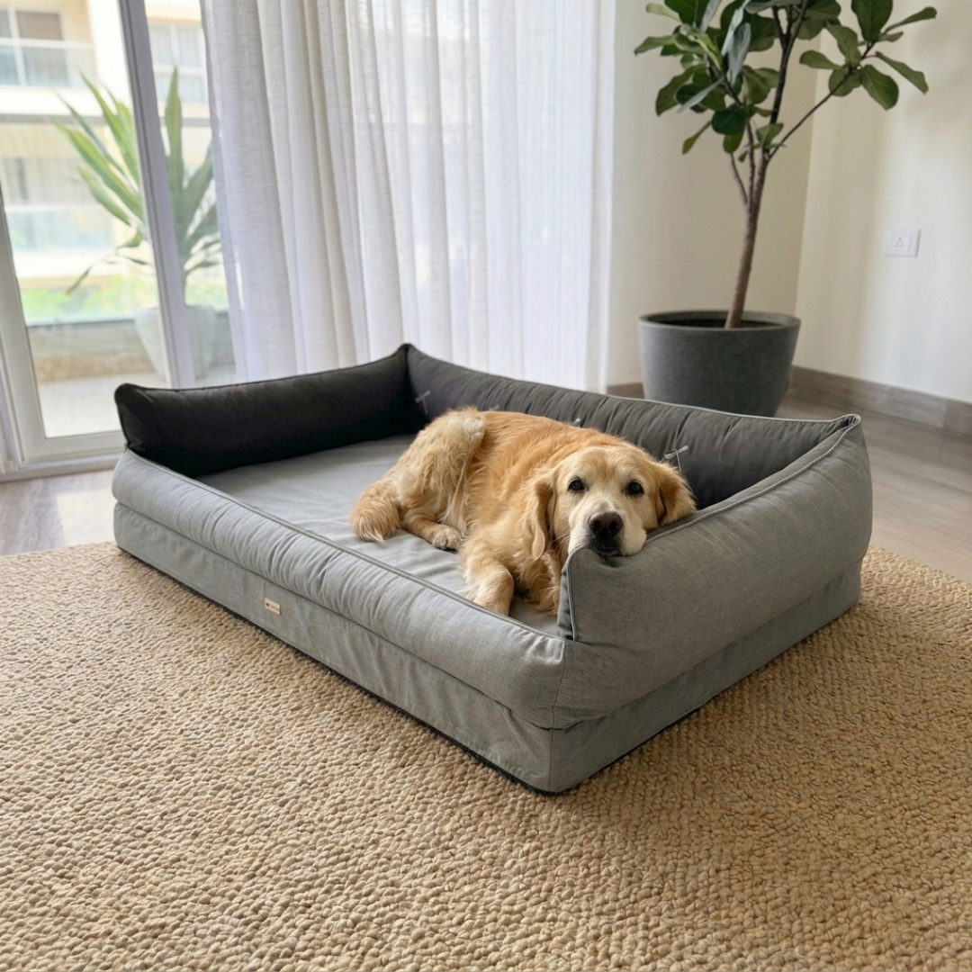 Orthopaedic dog beds Dubai| Memory foam dog beds Dubai| Memory foam dog sofa bed Dubai| Memory foam dog bed with raised sides UAE | PoochMate UAE memory Foam Dog bed