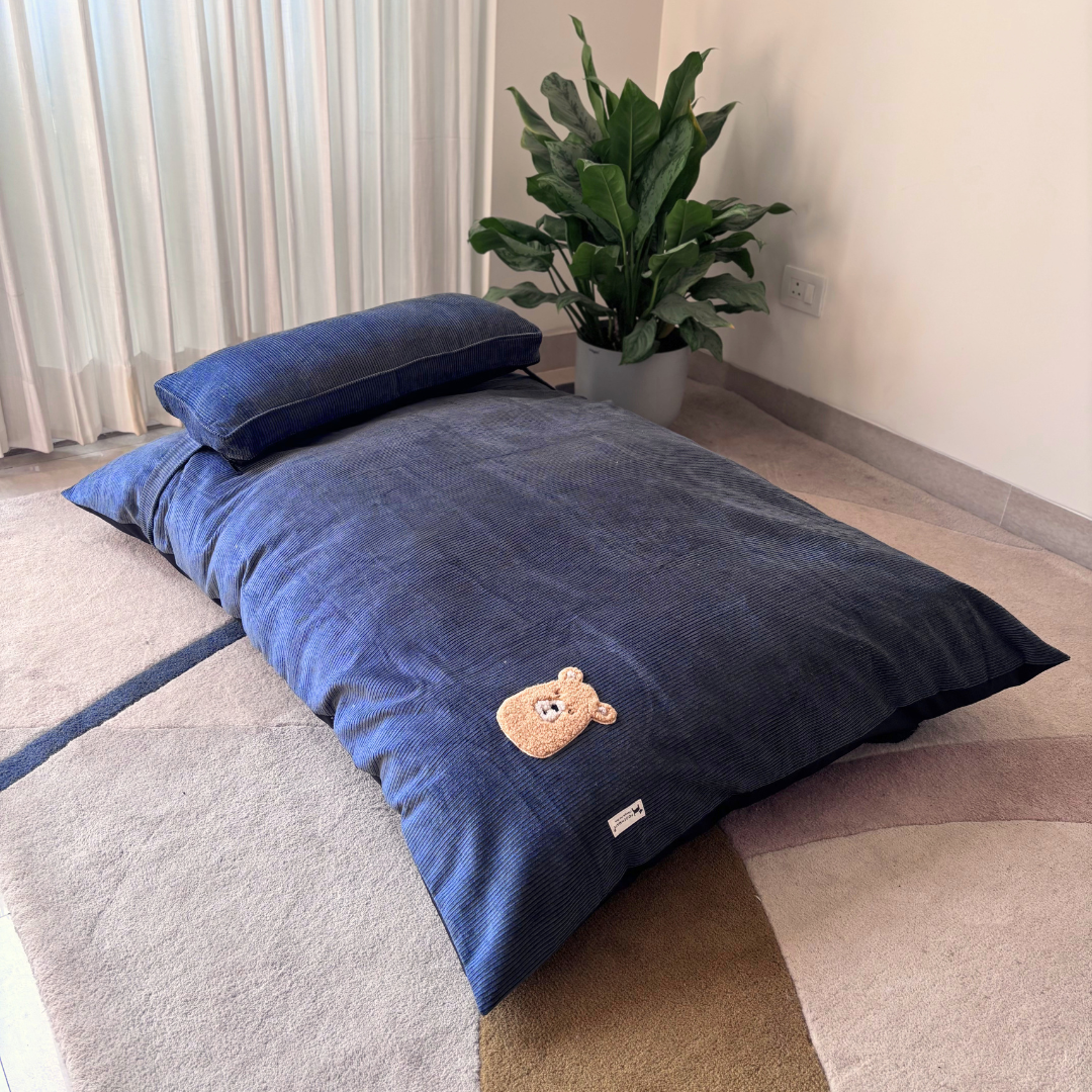 PoochMate Smokey Grey Cotton Corduroy Flat Dog Bed
