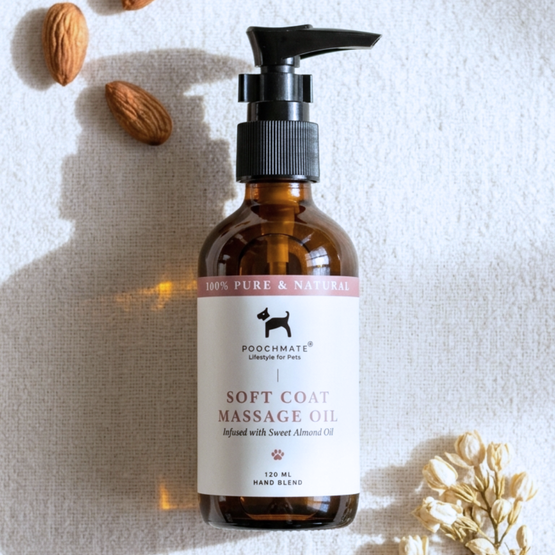 Massage oil for dogs | Natural dog rooming | Dog grooming products | Oil for soft coat in Dogs | PoochMate UAE