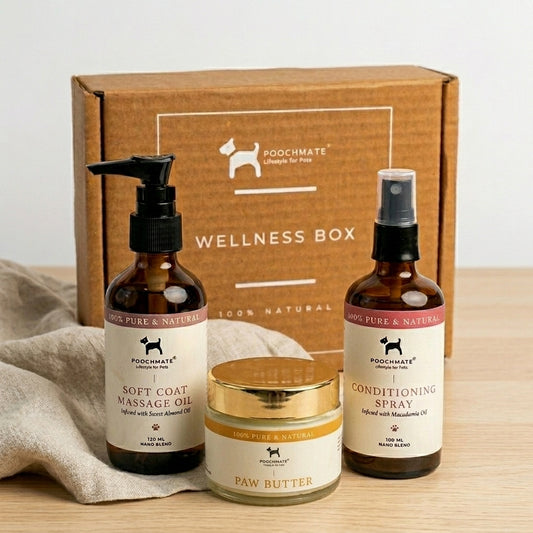 Soft coat wellness for dogs | Natural dog grooming supplies Dubai| Dog massage Oil | Dog leave in Conditioner | Dog Paw Balm | PoochMate UAE