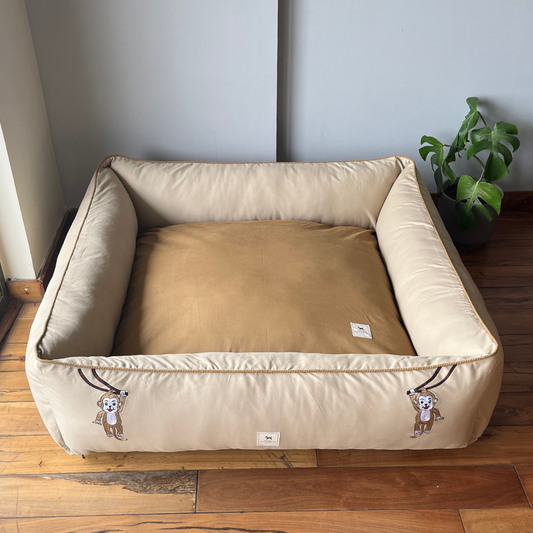 PoochMate OAK 3.0 :  Hanging Monkeys Beige & Sand Bolster Dog Bed : Large