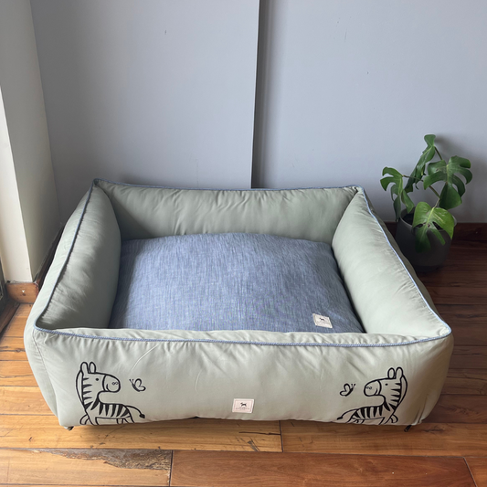PoochMate OAK 3.0 :  Gazing Zebra Sage & Blue Bolster Dog Bed : Large