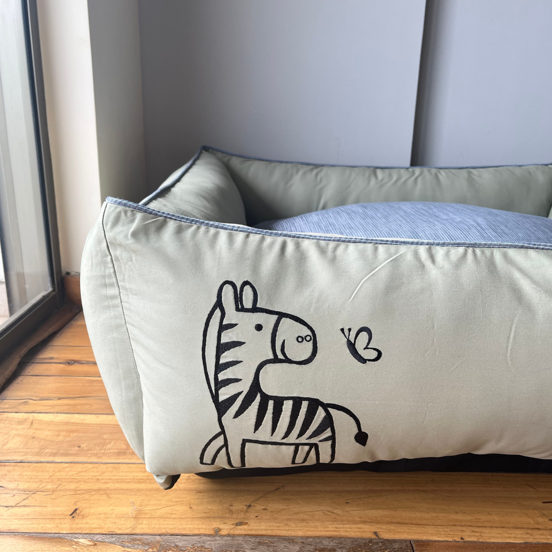 PoochMate OAK 3.0 :  Gazing Zebra Sage & Blue Bolster Dog Bed : Large