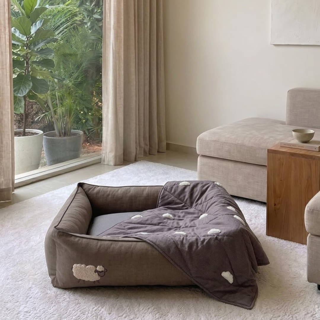 Dog Bed & Blanket Set Dubai| Best dog beds in Dubai | Cotton dog beds UAE| Large dog beds in Dubai| Dog beds with removable covers Dubai | PoochMate UAE