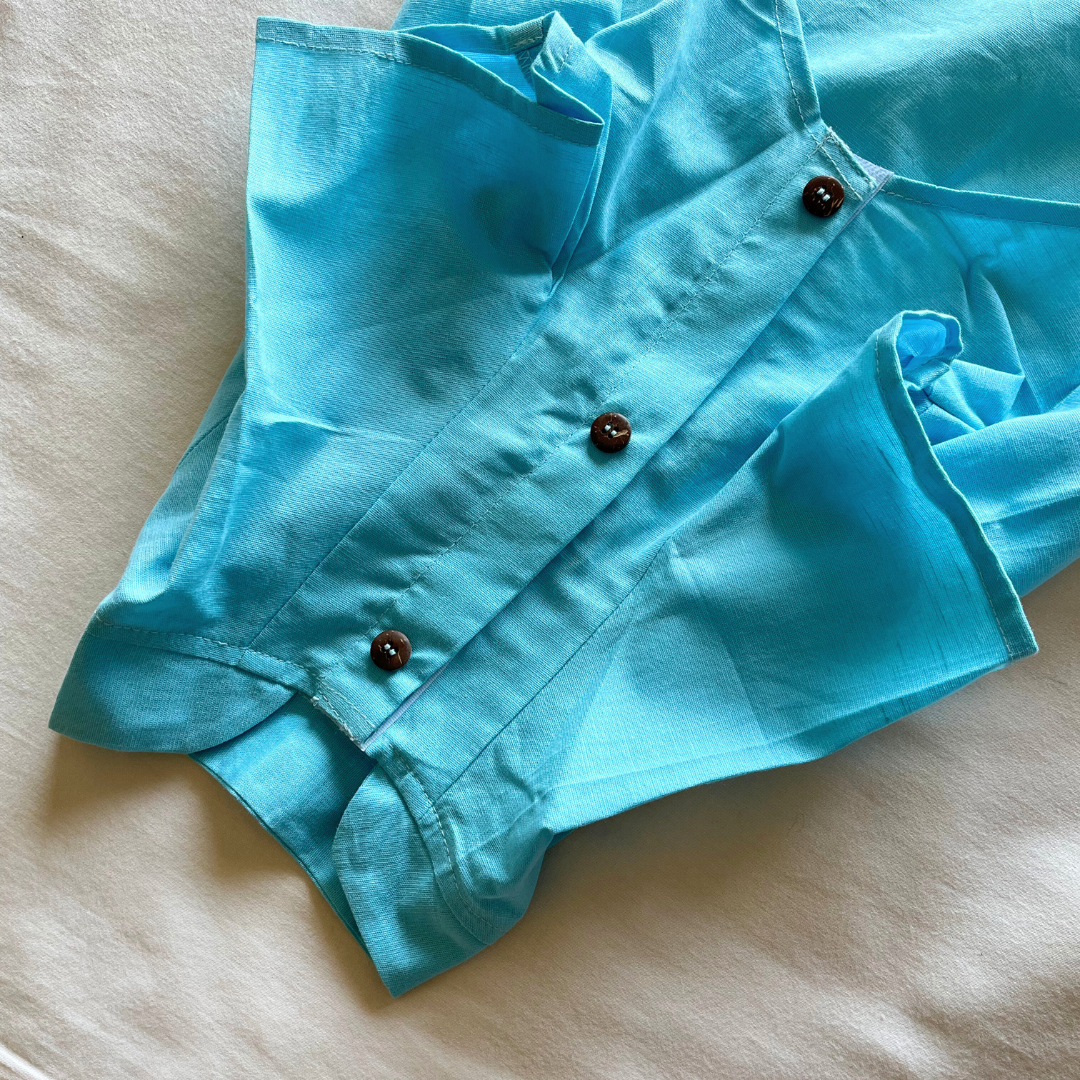 PoochMate OAK 3.0 :  Blue Linen Dog Shirt with Octopus Size 16